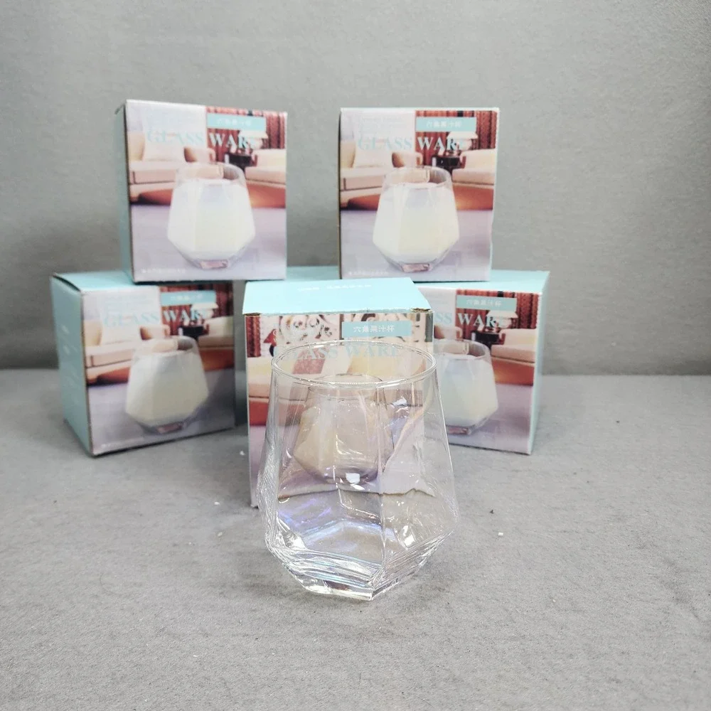 Geometric Glassware Clear‎ Hexagonal Drinking Glasses Set of 6 NEW